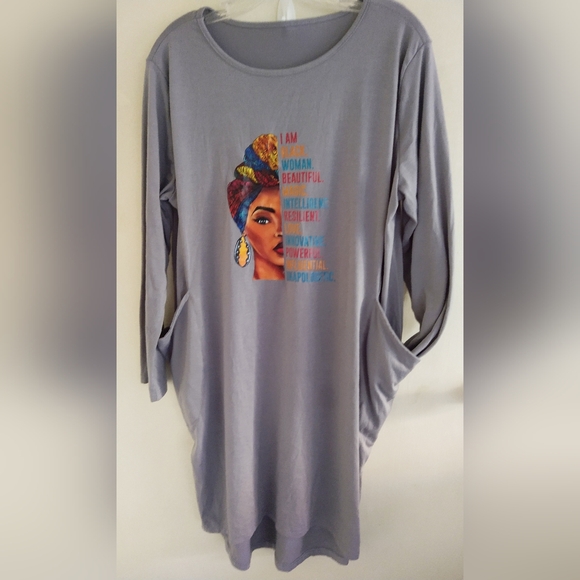 BLOOM COUTURE GRAY TEE DRESS WOMEN'S MISSES L AFRICAN AMERICAN WOMAN STRONG LOVE - Picture 1 of 10